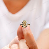 OMC Pear Moissanite Ring, Unique Bezel Set Pear Engagement Ring, Unique Large Rings, Old Mine Cut Ring, Cathedral Rings, Promise Ring Gold