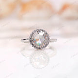 Timeless Elegance: Vintage Rose Cut Moissanite Halo Ring in 14k White Gold, Captivating Beauty Wedding Ring with Vintage Charm