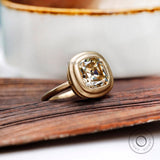 OMC Cushion Champagne Moissanite Engagement Ring Brushed Matte Finish Double Bezel Set Ring Vintage Solitaire Ring Color Moissanite Ring