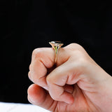 Old Mine Cut Pear Green Moissanite Ring, Signet Ring For Women, Bezel Set Ring, 10k/14k/18k Solid Yellow Gold Ring, Statement Ring For Her