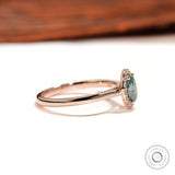 Brilliant Cut Oval Blue Green Moissanite Ring, 14K Solid Rose Gold Halo Engagement Ring, Classic Teal Oval Cut Ring, Dainty Wedding Ring