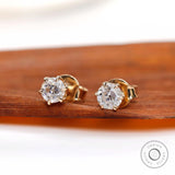 4 MM OEC Round Cut Moissanite Earrings, Push/Screw Back Studs Earrings In 14K Yellow Gold, Old Cut Earrings, Vintage Moissanite Studs