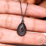 Old Mine Cut Pear Georgian Style Moissanite Pendant, Oxidised Sterling Silver Fine Matte Finish, Vintage Gold Pendant, Closed Bezel Pendant