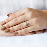 Round Hearts And Arrows Cut Lab Diamond Ring Set With Matching Distance Band Cathedral Rings Bridal Ring Set Rose Gold Wedding Ring Set