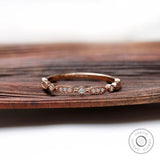 Vintage Moissanite Wedding Band, Dainty Half Eternity Band, 14K Rose Gold Milgrain Ring, Art Deco Round Moissanite Ring, Promise Ring