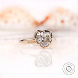 OMC Heart Moissanite Hidden Halo Engagement Closed Basket Bezel Ring 10K Gold Georgian Ring Unique Promise Ring 1 Year Anniversary Gift