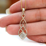 Celtic Knot Pendant Yellow Gold 5 MM Princess Cut Moissanite Pendant Statement Pendant for Women Unique Pendant For Chain Celtic Jewellery