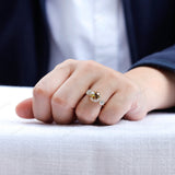 OEC Three Stone Champagne Moissanite Ring, Georgian Style Engagement Ring, Vintage Three Stone Ring For Women, Old Cut 3 Stone Ring