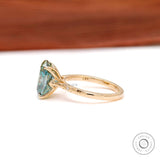 Elongated Cushion Blue Green Moissanite Ring, Celestial Engagement Ring, Starburst Ring, Cathedral Rings, Tulip Setting Ring, Bicolor Ring