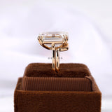 Krupp & Old Mine Hybrid Emerald Cut Moissanite Engagement Ring Set, Double Claw Prong Euro Shank Ring, Unique Large Rings, Bridal Ring Set