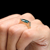 Chunky Yellow Gold Bridal Ring with Custom Cut Moissanite - Modern and Luxurious Statement Piece, Handcrafted Green Moissanite Ring