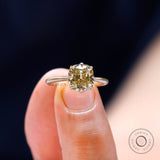 2.74 CT OMC Cushion Champagne Moissanite Vintage Engagement Ring, Satin/Brushed Matte Finish Claw Prong Ring, Yellow Gold Georgian Ring