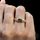 Mens Hexagon Blue Moissanite Signet Ring Flush Set 14K Solid Gold Mens Bezel Set Knife Edge Tapered Band Wedding Marriage Ring For Him