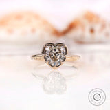 OMC Heart Moissanite Hidden Halo Engagement Closed Basket Bezel Ring 10K Gold Georgian Ring Unique Promise Ring 1 Year Anniversary Gift