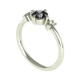 5 MM Brilliant Cut Round Black Moissanite Celestial Style Ring, 10k Solid White Gold Vintage Style Ring, Dainty Black Stone Ring