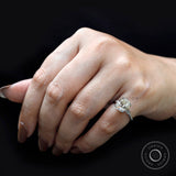 3 CT Old Mine Elongated Cushion GHI Moissanite Engagement Ring, White Gold Three Stone Ring, Baguettes Side Stone, Vintage Solitaire Ring