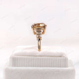 Elongated Cushion Dark Champagne Moissanite Engagement Ring With Side Baguette Stones 14k Yellow Gold Color Moissanite Wedding Bridal Ring