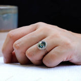 Rose Cut Blue Green Moissanite Engagement Ring Art Deco Oval Moissanite Halo Ring Statement Ring For Women Color Stone Rings Wedding Rings