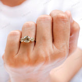 Three Stone Champagne Moissanite Vintage Engagement Ring OEC Georgian Three Stone Ring Antique Old Cut 3 Stone Ring 14k Yellow Gold