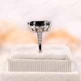 OMC Marquise Green Moissanite Ring, Marquise Engagement Ring, Unique Black Green Ring, 14K White Gold Pave Band Ring, Black Wedding Ring