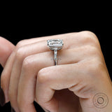 Exquisite Emerald Cut Moissanite Engagement Ring in 14k White Gold with Baguette Accents" , Step Cut Moissanite Ring