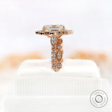 Emerald Cut Moissanite Engagement Ring Set, Art Deco Ring Set, 14K Yellow Gold Halo Ring Set, Vintage-Inspired Milgrain Stacking Band