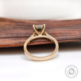 Dark Champagne Emerald Cut Moissanite Engagement Ring Classic 14k Yellow Gold Solitaire Cathedral Color Moissanite Wedding Ring For Women