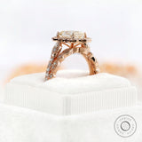 Emerald Cut Moissanite Engagement Ring Set, Art Deco Ring Set, 14K Yellow Gold Halo Ring Set, Vintage-Inspired Milgrain Stacking Band