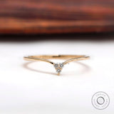 Vintage Round Diamond Curved Wedding Band, 14K Yellow Gold Stacking Band, Delicate Chevron Stacking Ring, Unique Moissanite Anniversary Ring