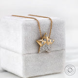 14K Solid Gold Flush Set Lab Grown Diamond Studded Star Chain Pendant, Cluster Diamond Star Necklace, Gypsy Set Delicate Etoile Necklace