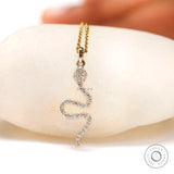 18k Solid Yellow Gold Moissanite Snake Pendant, Animal Pendant, Delicate Snake Charm Pendant, Diamond Studded Minimal Serpent Pendant