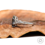 Step Cut Hexagon Dark Grey Moissanite Ring, Vintage Engagement Ring, 14K White Gold Art Deco Ring, Milgrain Promise Ring, Proposal Ring