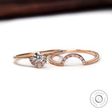 Round Lab Grown Diamond Engagement Ring, 14k Solid Gold Boho/Bohemian Ring, Stack Rings Set, Bridal Ring Set, Dainty Wedding Ring Set