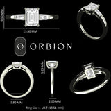 Step Cut Emerald Moissanite Engagement Ring, Three Stone Ring, 10K/14K/18K Solid Gold Ring, Tapered Baguette Side Stones, Gift for Her