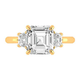 Three Stone Engagement Ring, Asscher Moissanite Ring, Three Stone Moissanite Ring, Step Cut Ring, 10k/14k/18k Yellow Gold Triology Ring