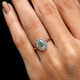 Oval Mint Green Moissanite Ring | Halo Cluster Promise Ring in 10k/14k/18k in Yellow Gold | Unique Wedding Engagement Ring For Her