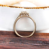 Round Lab Grown Diamond Halo Engagement Ring in 14k Yellow Gold Elegant Sunburst Diamond Ring Handcrafted Cathedral Shank Halo Blossom Ring