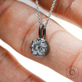 Vintage Oxidized Finish Edwardian Pendant, 6 MM Old Mine Cushion Cut Moissanite Pendant, Antique Claw Prong Solitaire Gold Pendant For Women