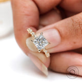 Princess Moissanite Ring, 1.5ct Moissanite Ring, Yellow Gold Art Deco Ring, Milgrain Engagement Ring, Claw Prong Ring, Promise Ring Women