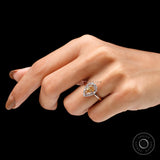 Pear Brownish Champagne Moissanite Halo Engagement Ring Unique Color Stone Wedding Ring Teardrop Bridal Ring Solid Rose Gold Promise Ring