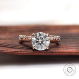 Round Brilliant Cut Moissanite Ring With Matching Band, Engagement Ring Set, Bridal Ring Set, Wedding Ring Set, Half Eternity Bubble Band