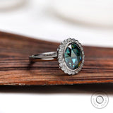 Rose Cut Blue Green Moissanite Engagement Ring Art Deco Oval Moissanite Halo Ring Statement Ring For Women Color Stone Rings Wedding Rings