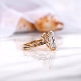 Krupp & Old Mine Hybrid Emerald Cut Moissanite Engagement Ring Set, Double Claw Prong Euro Shank Ring, Unique Large Rings, Bridal Ring Set