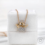 14K Solid Gold Flush Set Lab Grown Diamond Studded Star Chain Pendant, Cluster Diamond Star Necklace, Gypsy Set Delicate Etoile Necklace