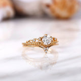 0.5 Ct Heart and Arrow Lab Grown Diamond Royal Crown Engagement Ring, 14k Gold Filigree Ring with Wedding Band, Stacking Bridal Set