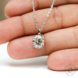 Elongated Cushion Moissanite Pendant, Off White Old Mine Cut Pendant, Claw Prong Set Georgian Style Pendant, Antique White Gold Pendant