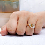 Handcrafted Champagne Cluster Ring with Emerald Cut Moissanite - Make a Statement! Perfect for a Unique Bride! Wedding Ring for Her