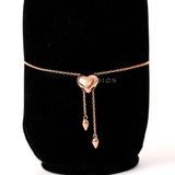 Lab Grown Diamond Link Bracelet For Women, Heart Charm Bolo Bracelet, 10k/14k/18k Solid Gold Diamond Bracelet, Valentine Day Gift for Her