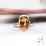 Elongated Cushion Champagne Moissanite Ring, Old Mine Cut Ring, Champagne Bezel Ring, Matt Finish Gold Ring, Antique Old Cut Ring