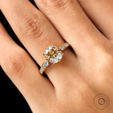 Georgian Glamour Elongated Cushion Moissanite Ring, Handcrafted Vintage Style Ring, Vintage Elegance: OMC Champagne Engagement Ring